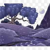 矢量手绘紫色森林