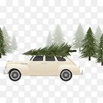 矢量冬天雪景和汽车