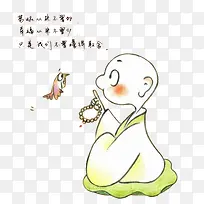 手绘小和尚和小鸟