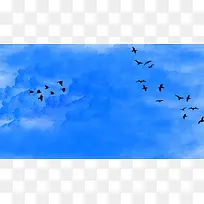 蓝天下飞翔的鸟群景观