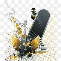 金色翅膀吉他动感矢量素材