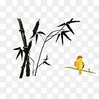 水墨竹子和小鸟