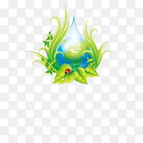 绿叶环绕的水滴