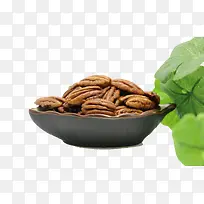 黑色盘子和碧根果