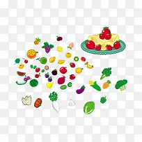蔬菜和水果蛋糕矢量素材