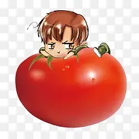 番茄上的小男孩