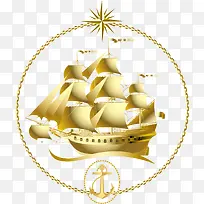 金色帆船金色大船徽章矢量图