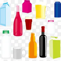 瓶子和杯子矢量素材,瓶子,纸盒