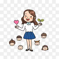 手绘爱心女孩免抠图