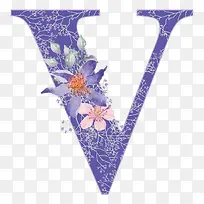 卡通手绘紫色字母V