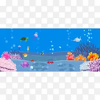 卡通海底海洋鱼群珊瑚背景banner