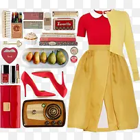 黄色半身裙和配饰