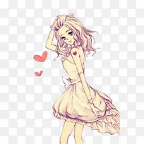 铅笔勾勒的素描小美女简笔画