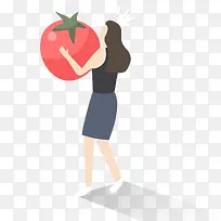 女人抱着番茄立体插画
