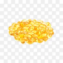一堆黄色的鱼肝油胶囊实物
