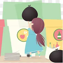 小孩子丢垃圾