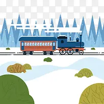 冬天雪中行驶的火车