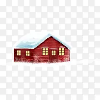 手绘红色可爱雪景房屋