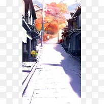 日本动漫街道小巷电线杆房屋高清彩绘