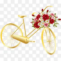 金色简约花朵自行车装饰图案