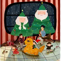 卡通圣诞树家庭成员海报背景圣诞节