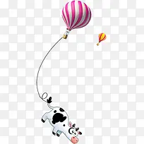 卡通条纹热气球奶牛