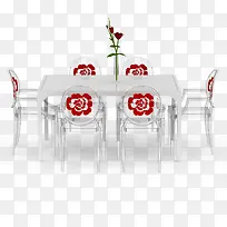 白色红花简单复古北欧餐桌