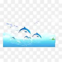 清新海豚海洋风景矢量