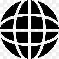 地球黑标志与细网格图标