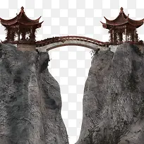 两山顶亭子桥相连