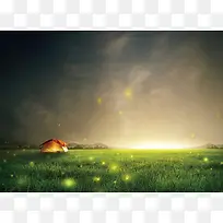 草地帐篷萤火虫海报背景