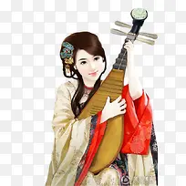 彩绘立绘抱着琵琶美女装饰