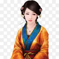 橙色服饰戴项链头饰古典美女