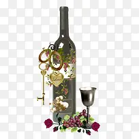花朵装饰葡萄酒瓶