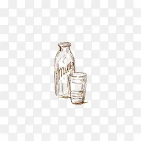 牛奶瓶牛奶杯素描画