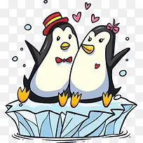 冰块上的企鹅情侣