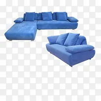 蓝色实物沙发
