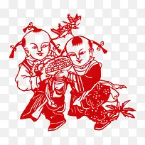 中国风红色小孩剪纸