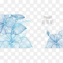 矢量线稿蓝色花朵底纹素材