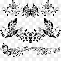 黑白欧式蝴蝶图案花纹