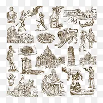 罗马斗兽场素描插图矢量素材