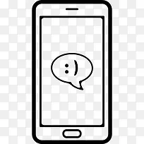 聊天气泡与快乐的脸在手机屏幕上图标