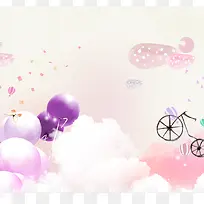 紫色气球天空海报背景七夕情人节