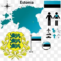 爱沙尼亚国旗地图图片