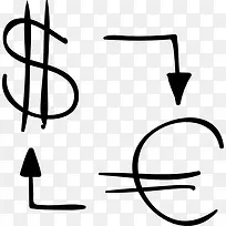 美元和欧元之间的货币交换示意图图标