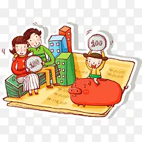 卡通家庭促销标签六一儿童节主题素材