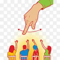 手绘插图手势指示方向