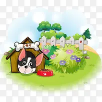 狗狗 狗棚 围栏 花草