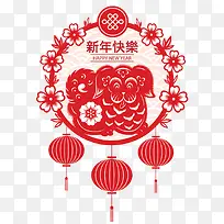 2018狗年春节红色窗花设计