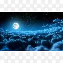 蓝色夜空云层月亮中秋海报背景